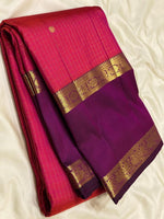 Load image into Gallery viewer, Classic Cerise Pink &amp; Wine Purple 2gm Zari Vaira Oosi Kanchipuram Handloom Silk Saree SS25585

