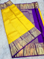 Load image into Gallery viewer, Classic Sunny Yellow &amp; Purple 2gm Zari Bridal Elegance Kanjivaram Handloom Silk Saree SS22929
