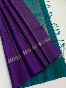 Classic Violet & Teal Green Elegance Handloom Soft Silk Saree SS24585