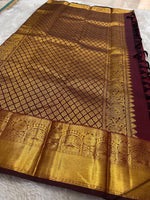 Load image into Gallery viewer, Classic Maroon Bridal Elegance Kanchipuram Handloom Silk Saree SS26087
