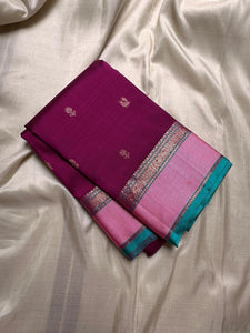 Classic Berry Wine & Light Pink Elegance Kanchipuram Handloom Silk Saree SS24536