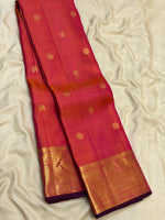 Load image into Gallery viewer, Classic Peachy Rose &amp; Charcoal Black 2gm Zari Elegance Kanchipuram Handloom Silk Saree SS27083
