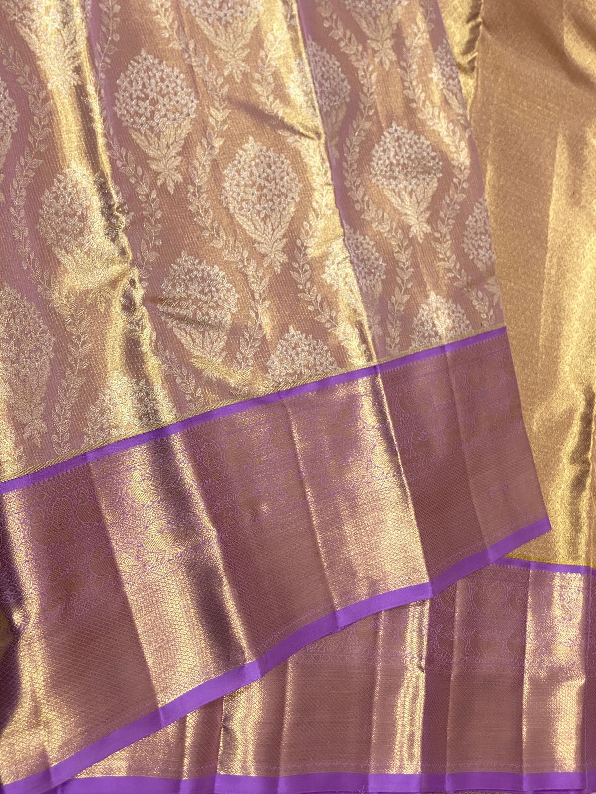 Pastel Lavender 2gm Zari Brocade Tissue Bridal Elegance Kanchipuram Handloom Silk Saree SS26664