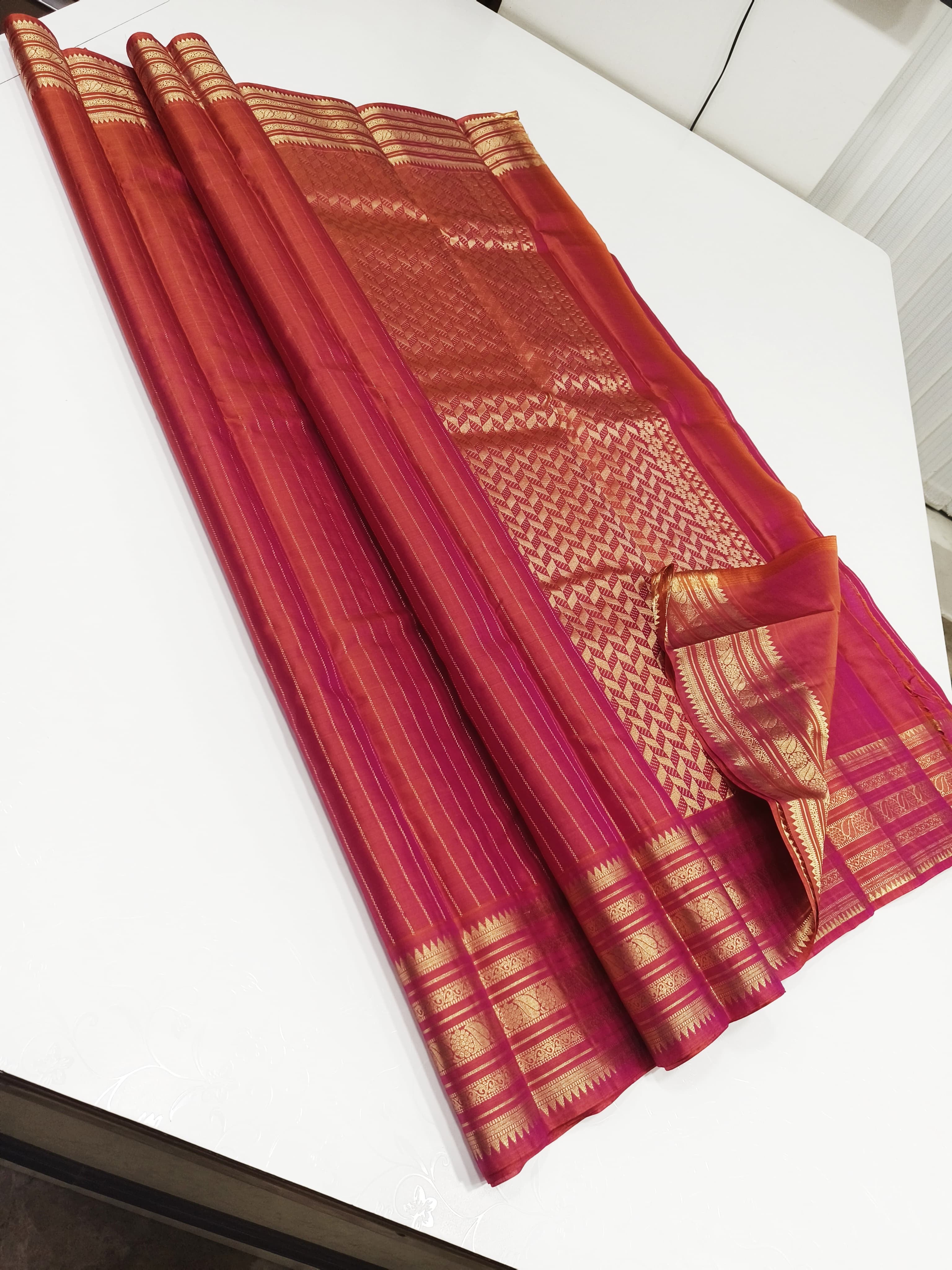 Classic Pinkish Orange Kanchipuram Handloom Silk Saree SS25680