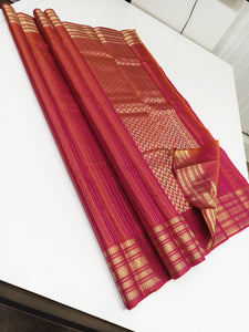 Classic Pinkish Orange Kanchipuram Handloom Silk Saree SS25680