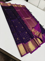 Load image into Gallery viewer, Classic Navy Blue &amp; Purple 2gm Zari Kanchipuram Handloom Silk Saree SS25609
