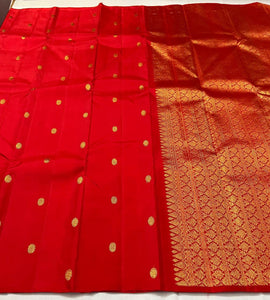 Classic Scarlet Red 2gm Zari Kanchipuram Handloom Silk Saree SS26210