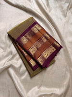 Load image into Gallery viewer, Classic Mustard &amp; Plum 2gm Zari Elegance Kanchipuram Handloom Silk Saree SS24232
