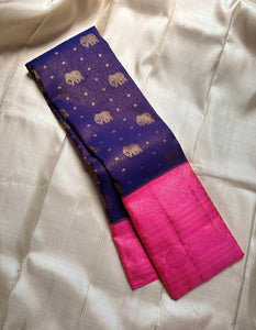 Classic Royal Blue & Hot Pink Bridal Elegance Kanchipuram Handloom Silk Saree SS26096