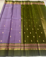 Load image into Gallery viewer, Classic Lavender &amp; Olive Green 2gm Zari Elegance Kanchipuram Handloom Silk Saree SS28238
