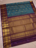 Load image into Gallery viewer, Classic Light Blue &amp; Chocolate 2gm Zari Vaira Oosi Elegance Kanchipuram Handloom Silk Saree SS27628
