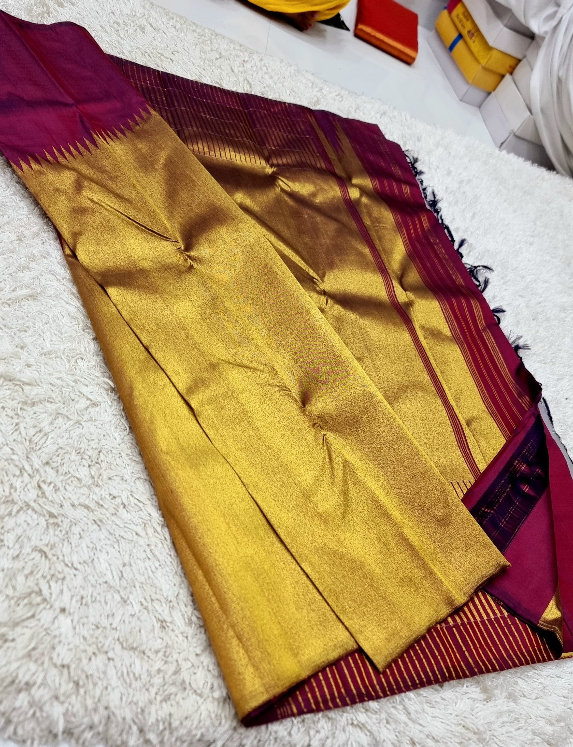 Classic Maroon Airline Rising Border 2gm Zari Elegance Kanchipuram Handloom Silk Saree SS20704