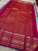 Load image into Gallery viewer, Classic Aqua &amp; Deep Pink Elegance Kanchipuram Handloom Silk Saree SS26910
