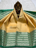 Load image into Gallery viewer, Classic Yellow &amp; Jade Green 2gm Zari Kanchipuram Handloom Silk Saree SS25819
