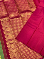 Load image into Gallery viewer, Classic Fern Green &amp; Deep Pink 2gm Zari Elegance Kanchipuram Handloom Silk Saree SS25443
