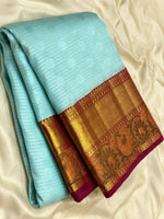 Load image into Gallery viewer, Classic Sky Blue &amp; Barn Red 2gm Zari Meena Border Kanchipuram Handloom Silk Saree SS25592
