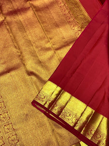 Classic Brick Red 2gm Zari Bridal Elegance Kanchipuram Handloom Silk Saree SS25369