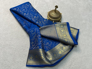 Classic Cobalt Blue Brocade Elegance Mysore Silk Saree SS23900