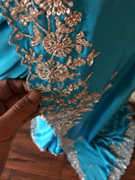 Load image into Gallery viewer, Classic Azure Blue Handwork Elegance Crepe Silk Saree SS24529
