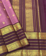 Load image into Gallery viewer, Classic Creamy Pink &amp; Chocolate Brown 1gm Zari Elegance Kanchipuram Handloom Silk Saree SS24504
