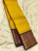 Load image into Gallery viewer, Classic Yellow &amp; Plum Elegance Kanchipuram Silk Saree SS24214
