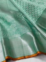 Load image into Gallery viewer, Classic Sea Green Silver 2gm Zari Bridal Elegance Kanchipuram Handloom Silk Saree SS23844
