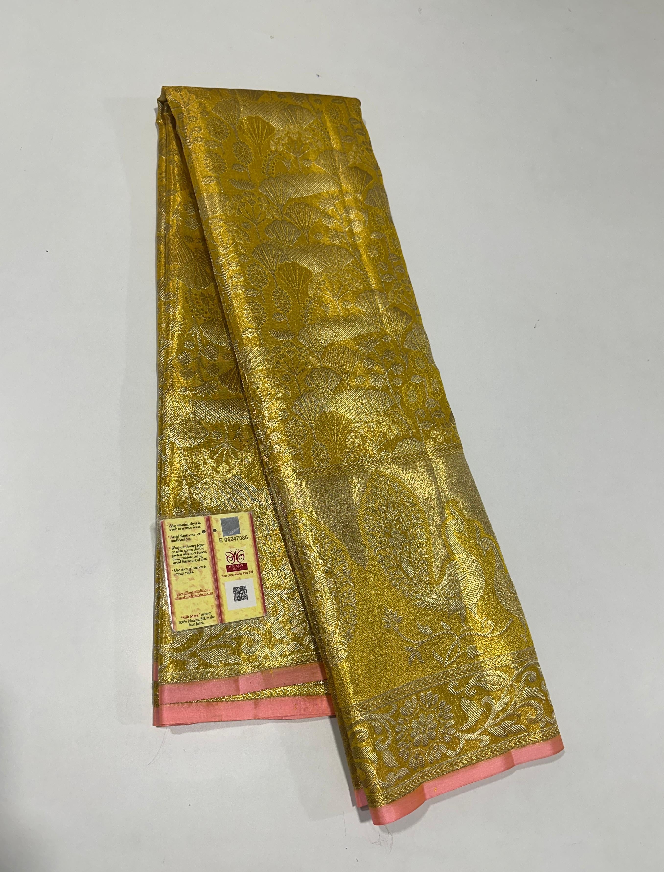 Classic Gold & Pink Bridal Elegance Kanchipuram Tissue Handloom Silk Saree SS24757