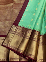 Load image into Gallery viewer, Classic  Sea Green &amp; Dark Espresso 2gm Zari Elegance Kanchipuram Handloom Silk Saree SS25271
