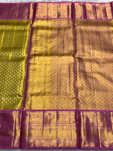 Classic Gold & Pinkish Purple 2gm Zari Bridal Elegance Kanchipuram Handloom Silk Saree SS25283