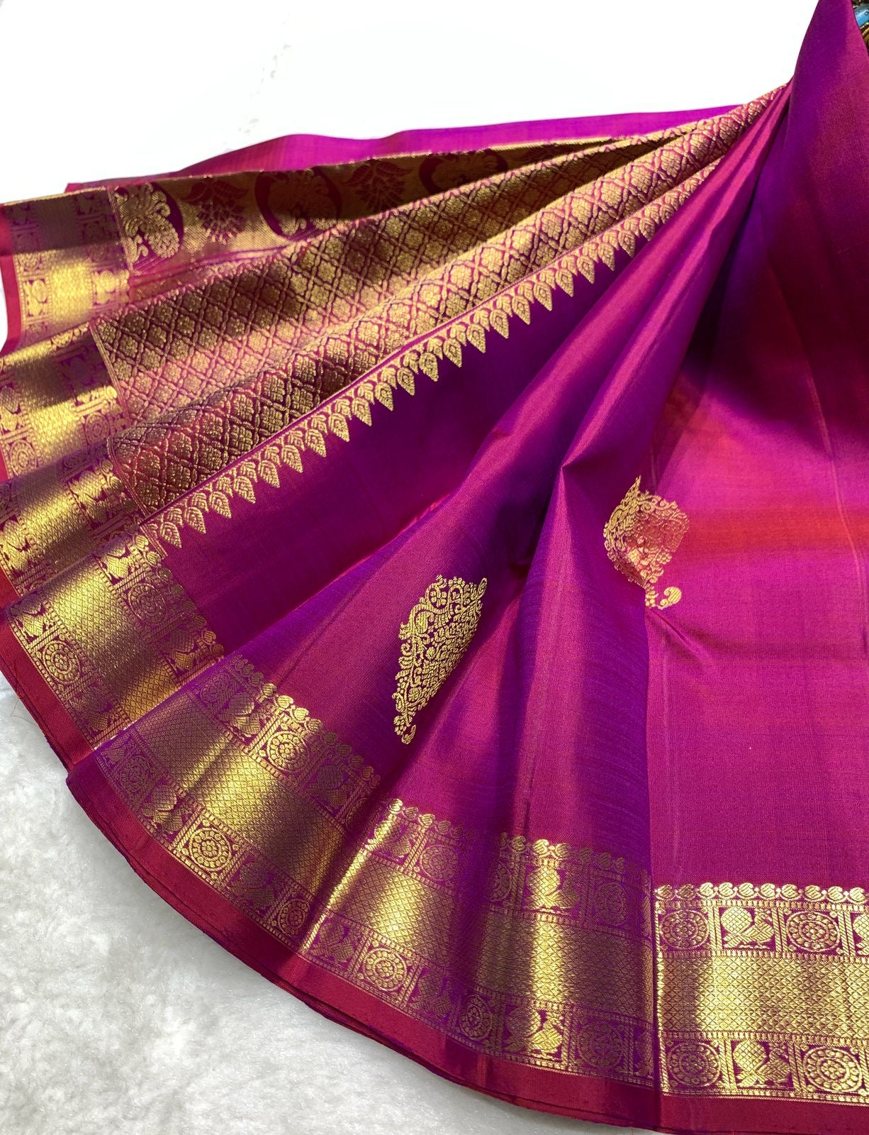 Classic Wine Red 2gm Zari Bridal Elegance Kanchipuram Handloom Silk Saree SS24774