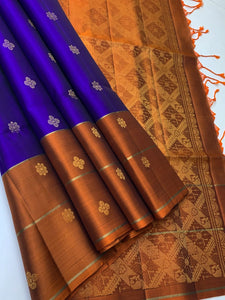 Classic Royal Blue & Caramel Brown Elegance Handloom Soft Silk Saree SS24567