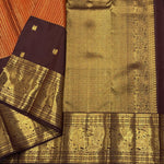 Load image into Gallery viewer, Classic Burnt Orange &amp; Dark Espresso Brown 2gm Zari Vaira Oosi Checks Elegance Kanchipuram Handloom Silk Saree SS27264
