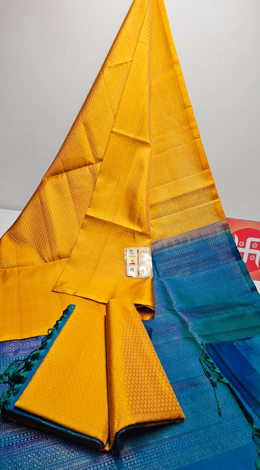 Classic Yellow & Blue Double Warp Elegance Soft Silk Saree SS24225