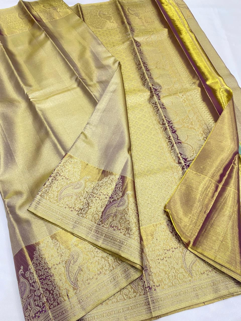 Classic Golden Beige Bridal Elegance Kanchipuram Handloom Silk Saree SS25631