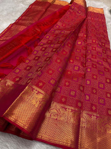 Classic Berry Pink Red Bridal Elegance Kanchipuram Handloom Silk Saree SS26223
