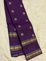 Load image into Gallery viewer, Classic Dark Violet 1gm Zari Double Border Elegance Kanchipuram Handloom Silk Saree SS28604
