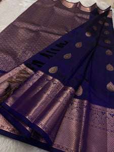 Classic Midnight Blue  Kanchipuram Handloom Silk Saree SS26388