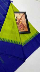 Classic Lime Green & Royal Blue Korvai Checks Kanchipuram Handloom Silk Saree SS25920