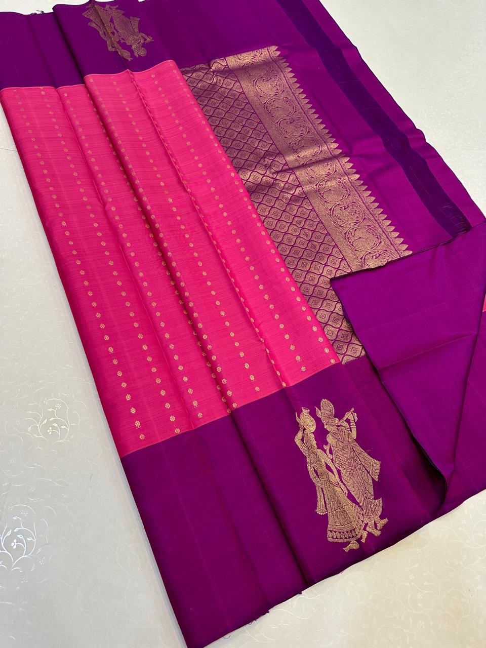 Dark Pink & Purple Elegance Kanchipuram Handloom Silk Saree SS25341