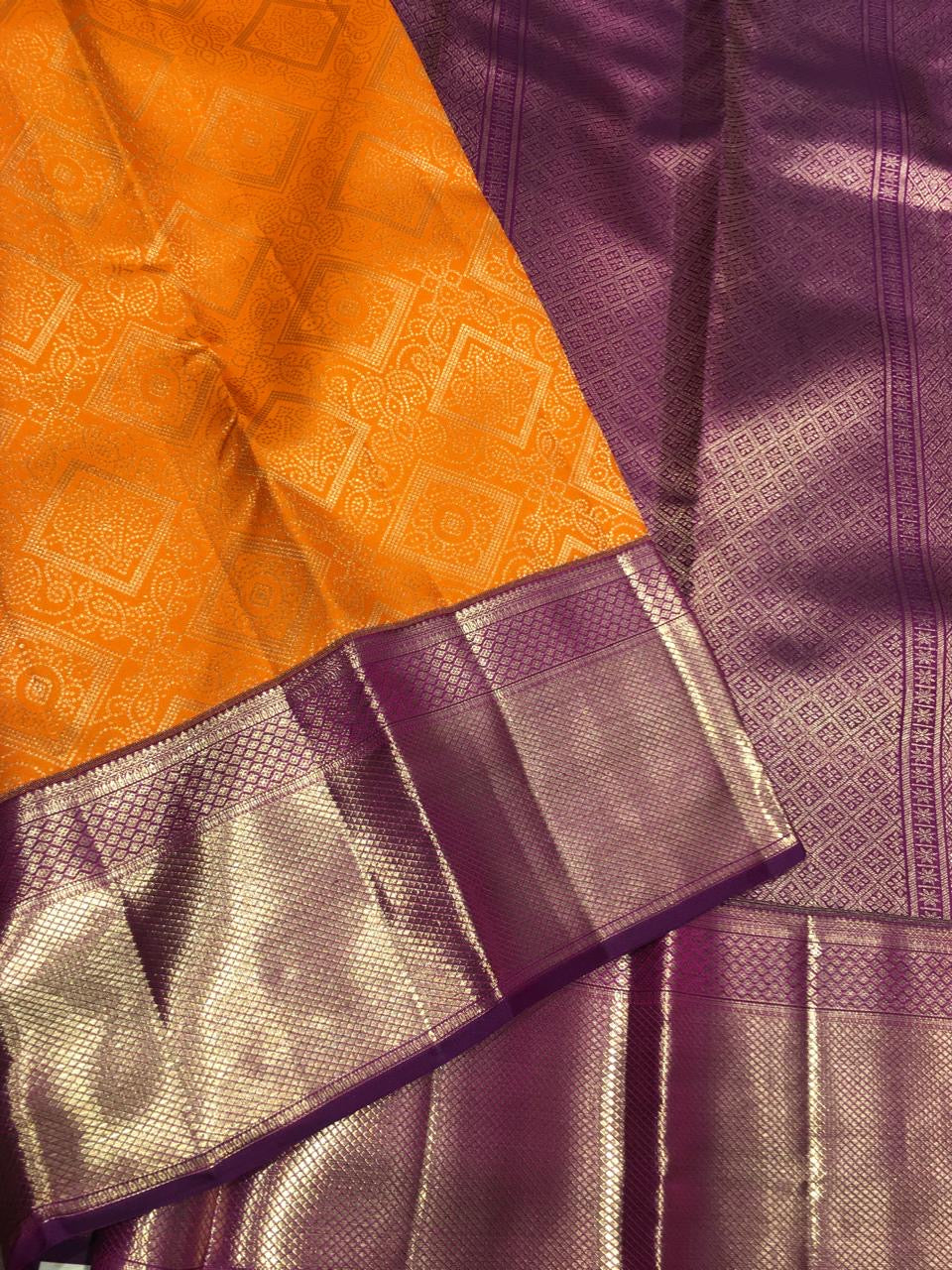 Classic Tangerine Orange & Vadamalli Bridal Elegance Kanchipuram Handloom Silk Saree SS26697