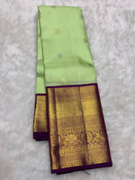 Load image into Gallery viewer, Classic Light Pistachio Green &amp; Purple 2gm Zari Elegance Kanchipuram Handloom Silk Saree SS28294
