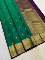 Load image into Gallery viewer, Classic Jade Green &amp; Aubergine Elegance Kanchipuram Handloom Silk Saree SS24321
