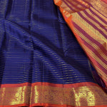 Load image into Gallery viewer, Classic Navy Blue &amp; Burnt Orange 2gm Zari Vintage Elegance Kanchipuram Handloom Silk Saree SS28234
