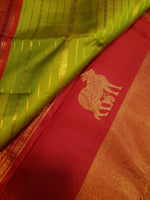 Load image into Gallery viewer, Classic Spring Green &amp; Brick Orange Red 2gm Zari Elegance Kanchipuram Handloom Silk Saree SS27953
