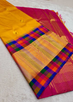 Load image into Gallery viewer, Classic Golden Yellow &amp; Deep Pink 2gm Zari Kanchipuram Handloom Silk Saree SS26367

