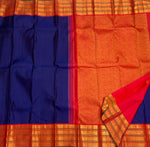 Load image into Gallery viewer, Classic Navy Blue &amp; Fiery Red 1gm Zari Korvai Bridal Elegance Kanchipuram Handloom Silk Saree SS28216
