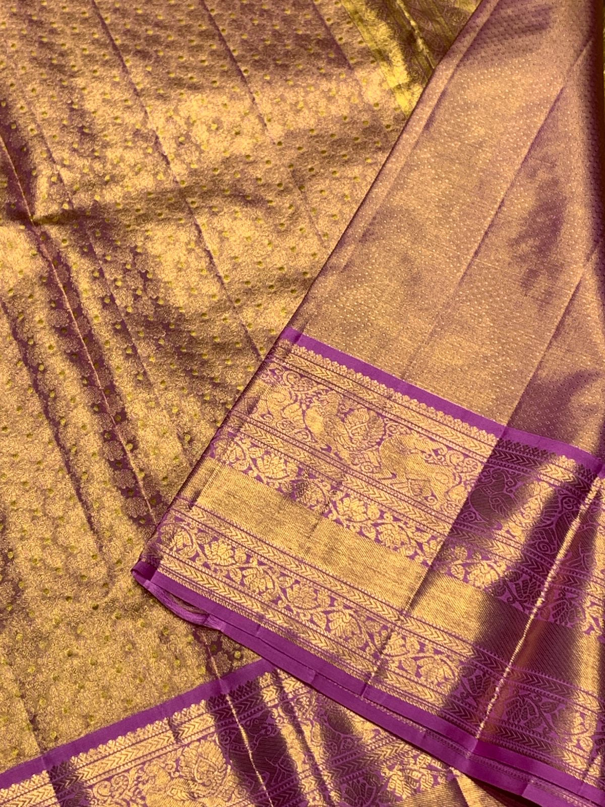 Classic Gold & Pinkish Purple 2gm Zari Bridal Elegance Kanchipuram Handloom Silk Saree SS25283