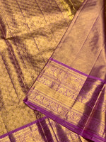 Load image into Gallery viewer, Classic Gold &amp; Pinkish Purple 2gm Zari Bridal Elegance Kanchipuram Handloom Silk Saree SS25283
