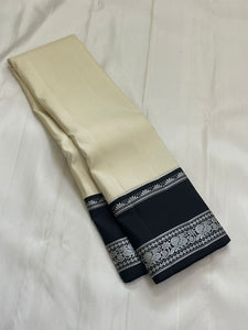 Classic Butter Cream & Black Korvai Thread Kanchipuram Handloom Silk Saree SS25720