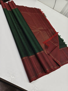 Classic Bottle Green & Brick Red 2gm Zari Elegance Kanchipuram Handloom Silk Saree SS24451